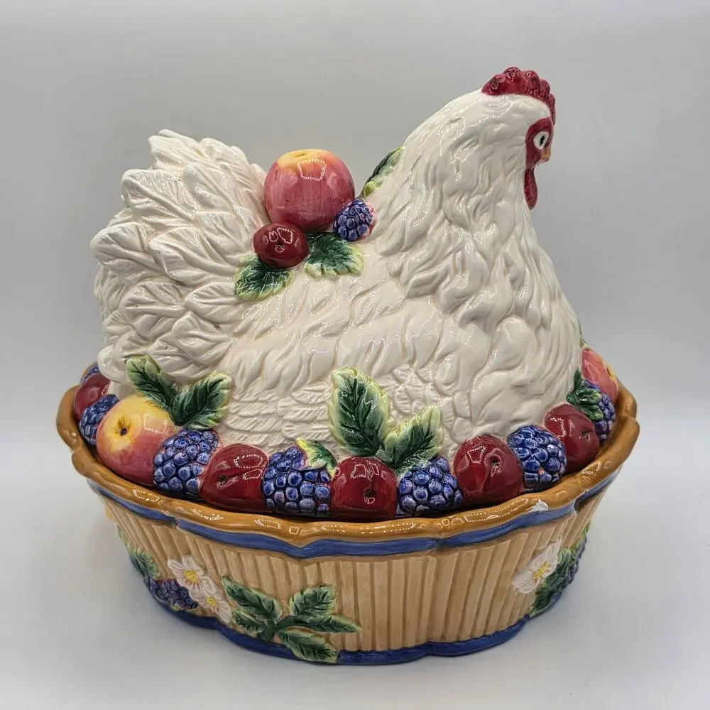 Fitz and Floyd Country Gourmet Hen Chicken Cookie Jar VTG AS IS / READ